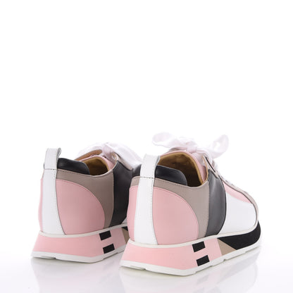 Hermes Calfskin Rebus Sneakers 36.5 Rose Aube Black White 4 of 9