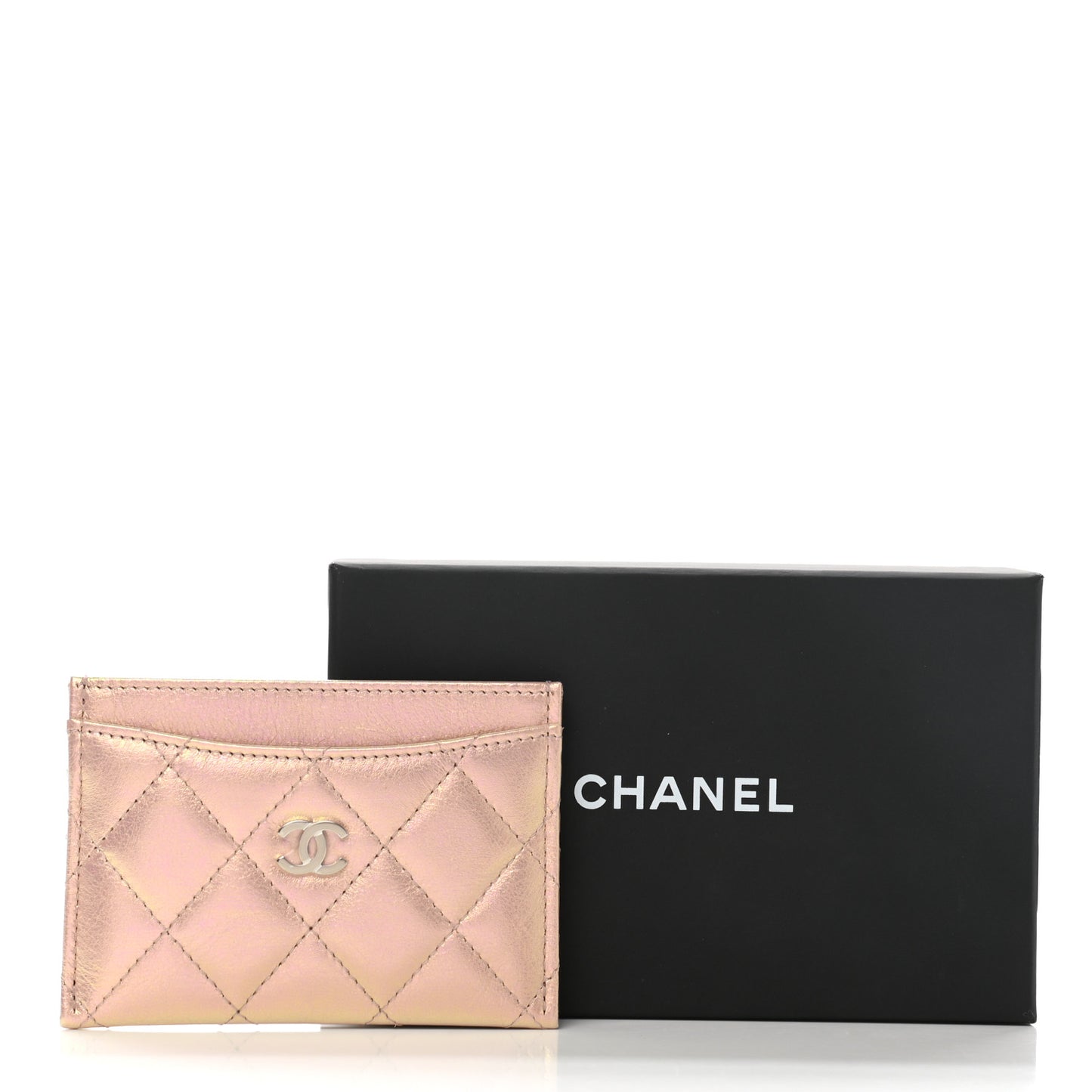 Iridescent Calfskin Quilted Card Holder Pink