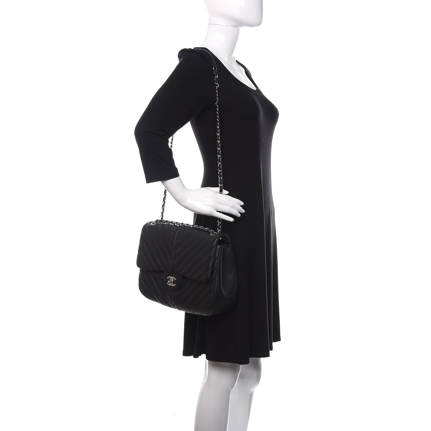 Chanel Caviar Chevron Quilted Large Puffy CC Flap Black 2 of 11
