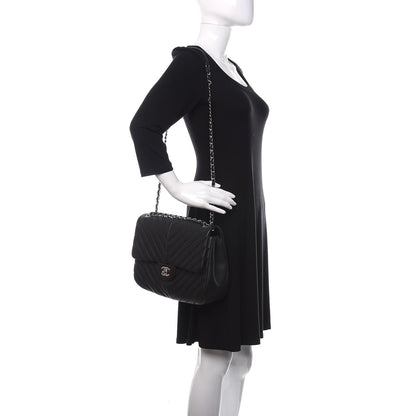 Chanel Caviar Chevron Quilted Large Puffy CC Flap Black 2 of 11