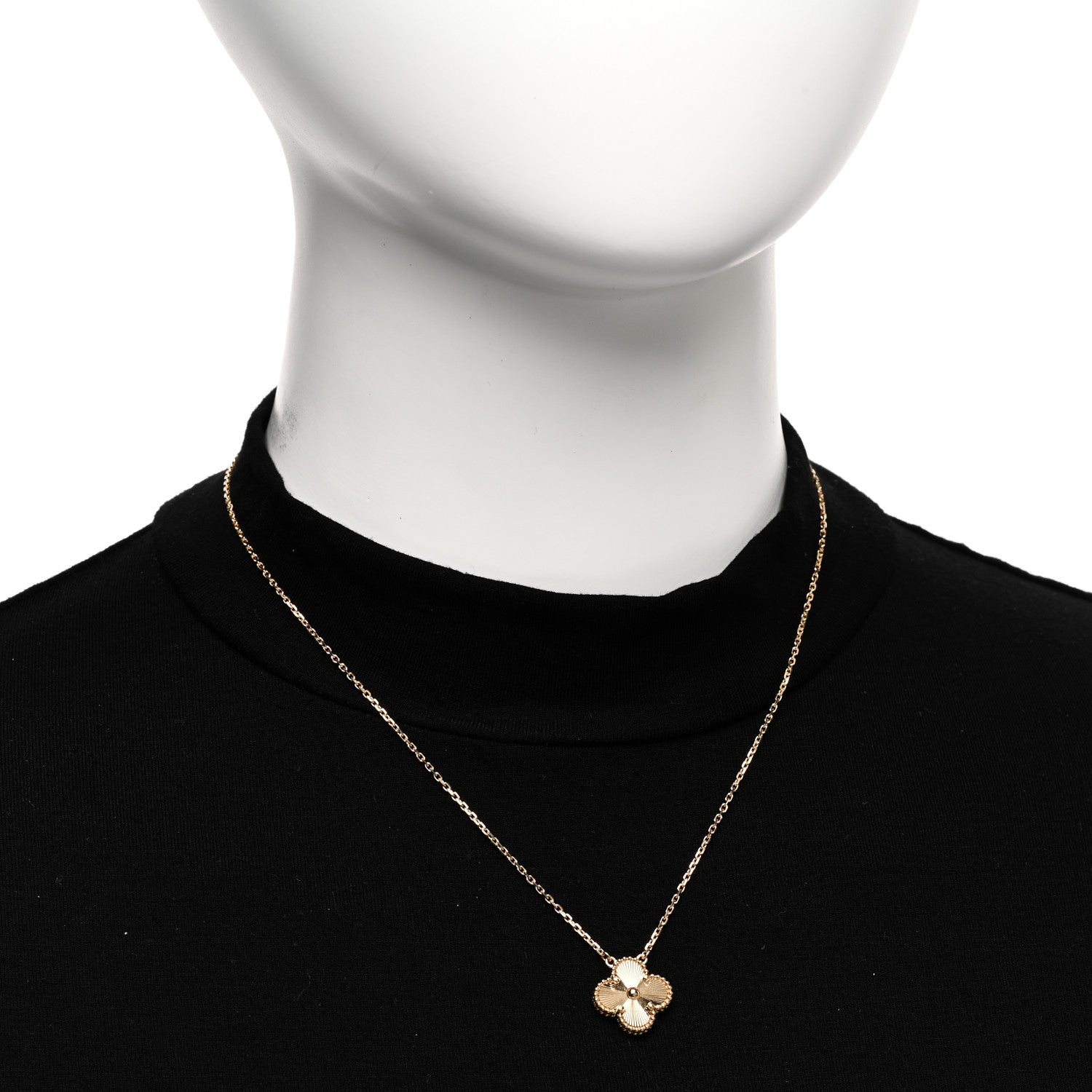 Van Cleef & Arpels 18K Yellow Gold Guilloche Vintage Alhambra Pendant Necklace 2 of 6