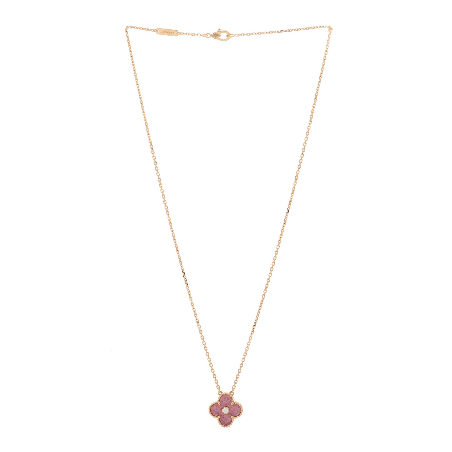 18K Rose Gold Diamond Rhodonite Vintage Alhambra Pendant Necklace