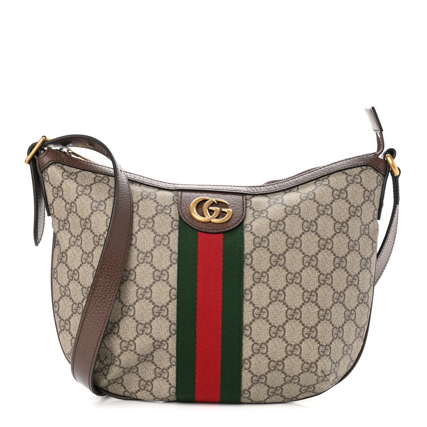 GG Supreme Monogram Web Small Ophidia Half Moon Hobo Brown