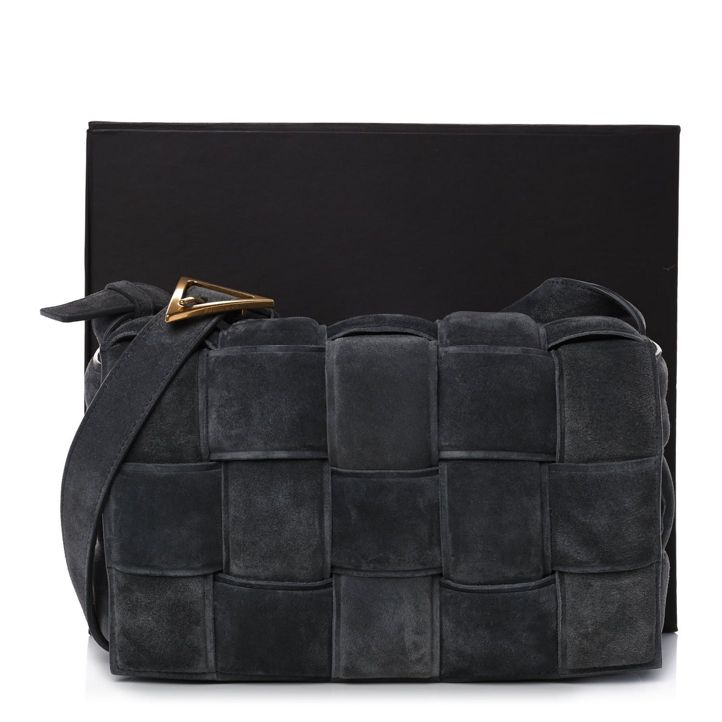Suede Maxi Intrecciato Padded Cassette Crossbody Bag Graphite