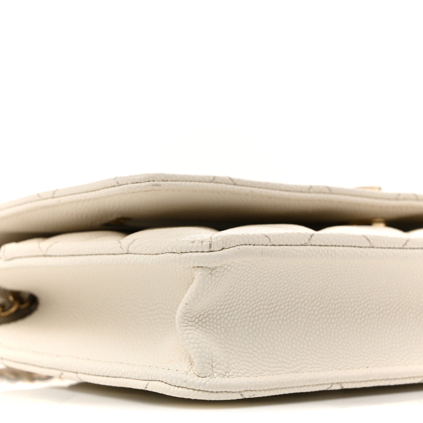 Caviar Quilted Crystal CC Wallet On Chain WOC White