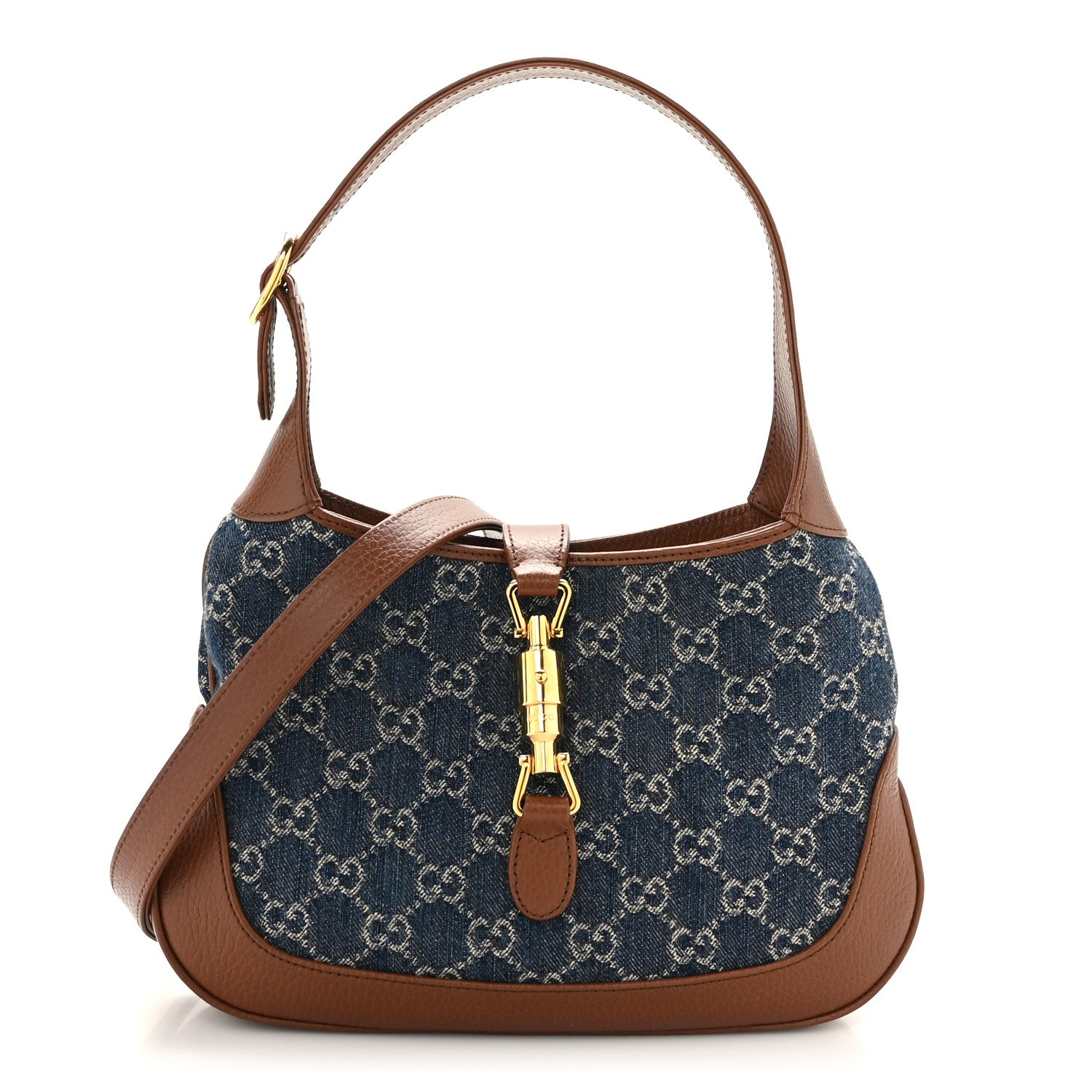 Gucci New Denim GG Monogram Calfskin Small Jackie 1961 Hobo Blue Tea Cuir 1 of 9