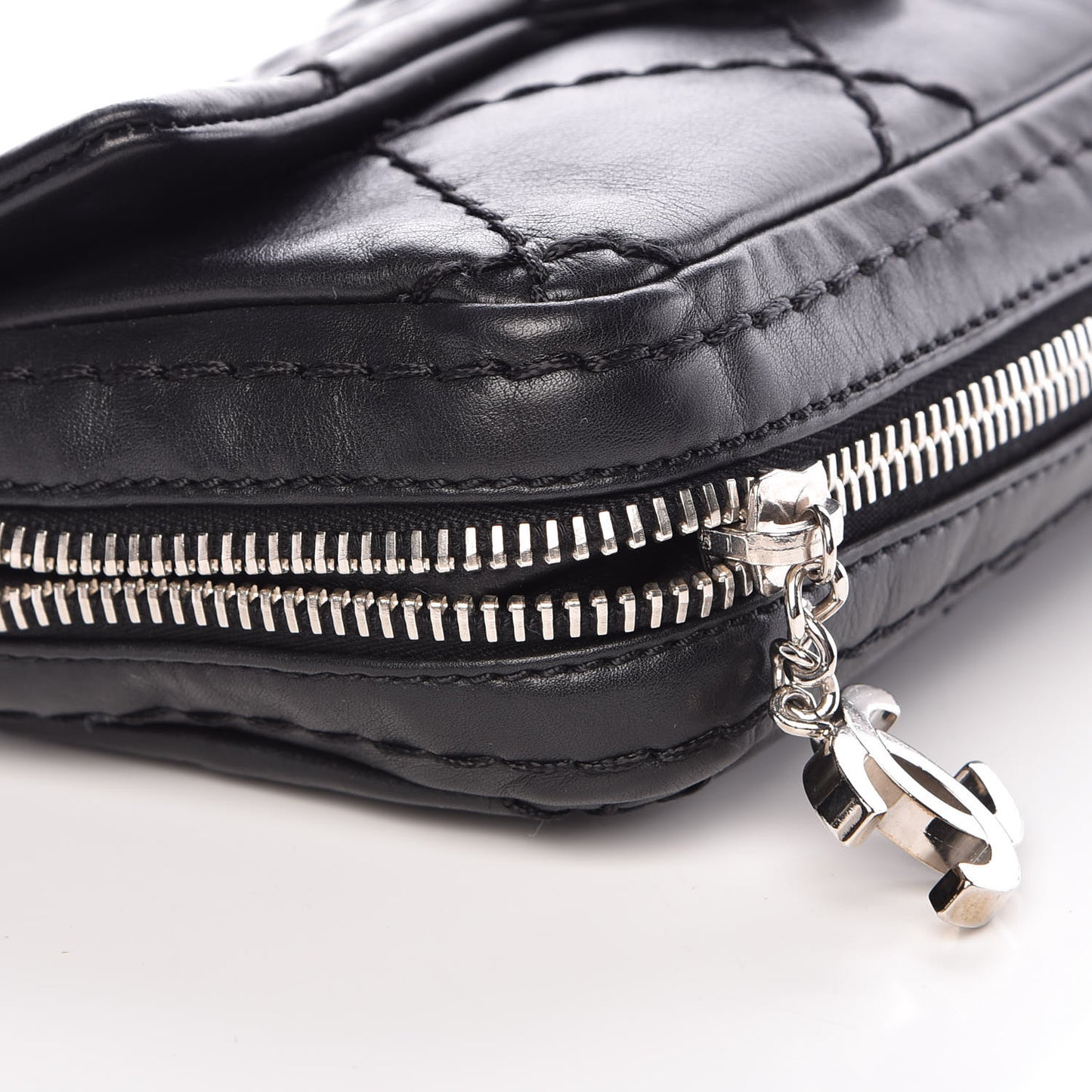Calfskin Stitched Expandable Flap Black