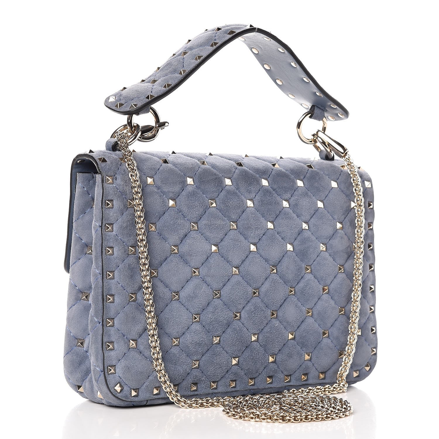 Valentino Garavani Suede Medium Rockstud Spike Shoulder Bag Blue 4 of 7