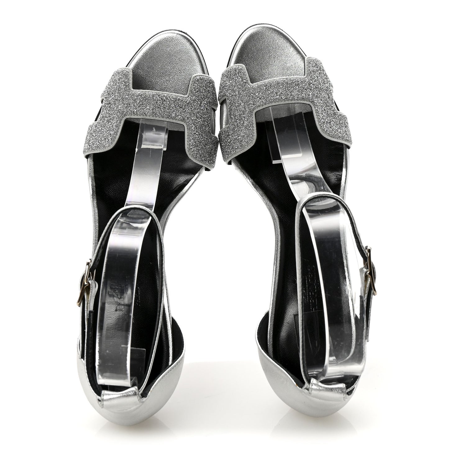 Metallic Lambskin Crystal Powder Premiere 70 Sandals 37 Gris Argente