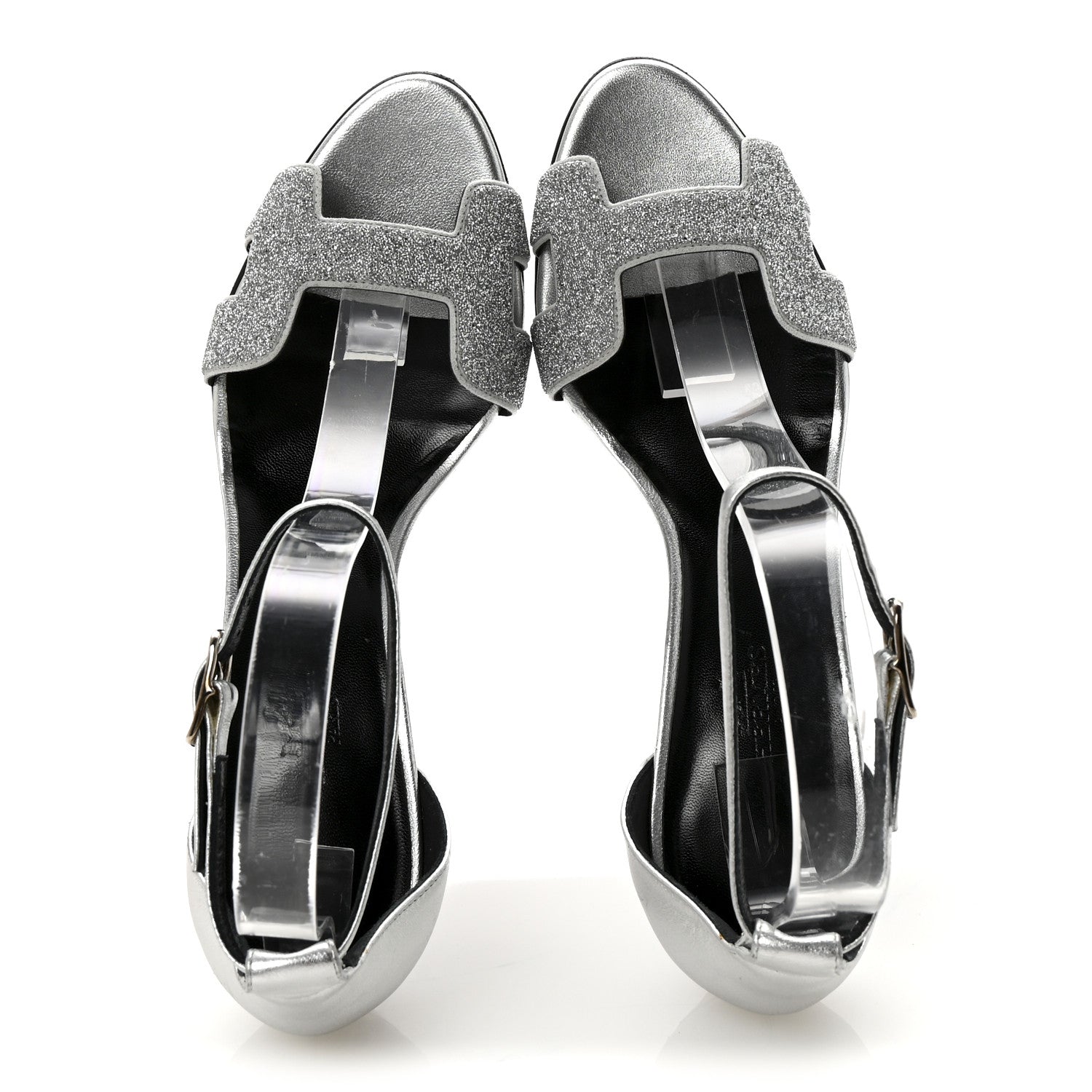 Hermes Metallic Lambskin Crystal Powder Premiere 70 Sandals 37 Gris Argente 2 of 8