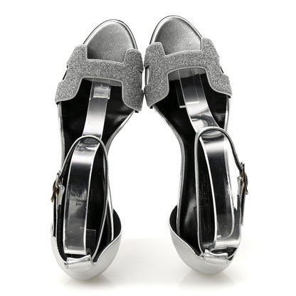 Hermes Metallic Lambskin Crystal Powder Premiere 70 Sandals 37 Gris Argente 2 of 8