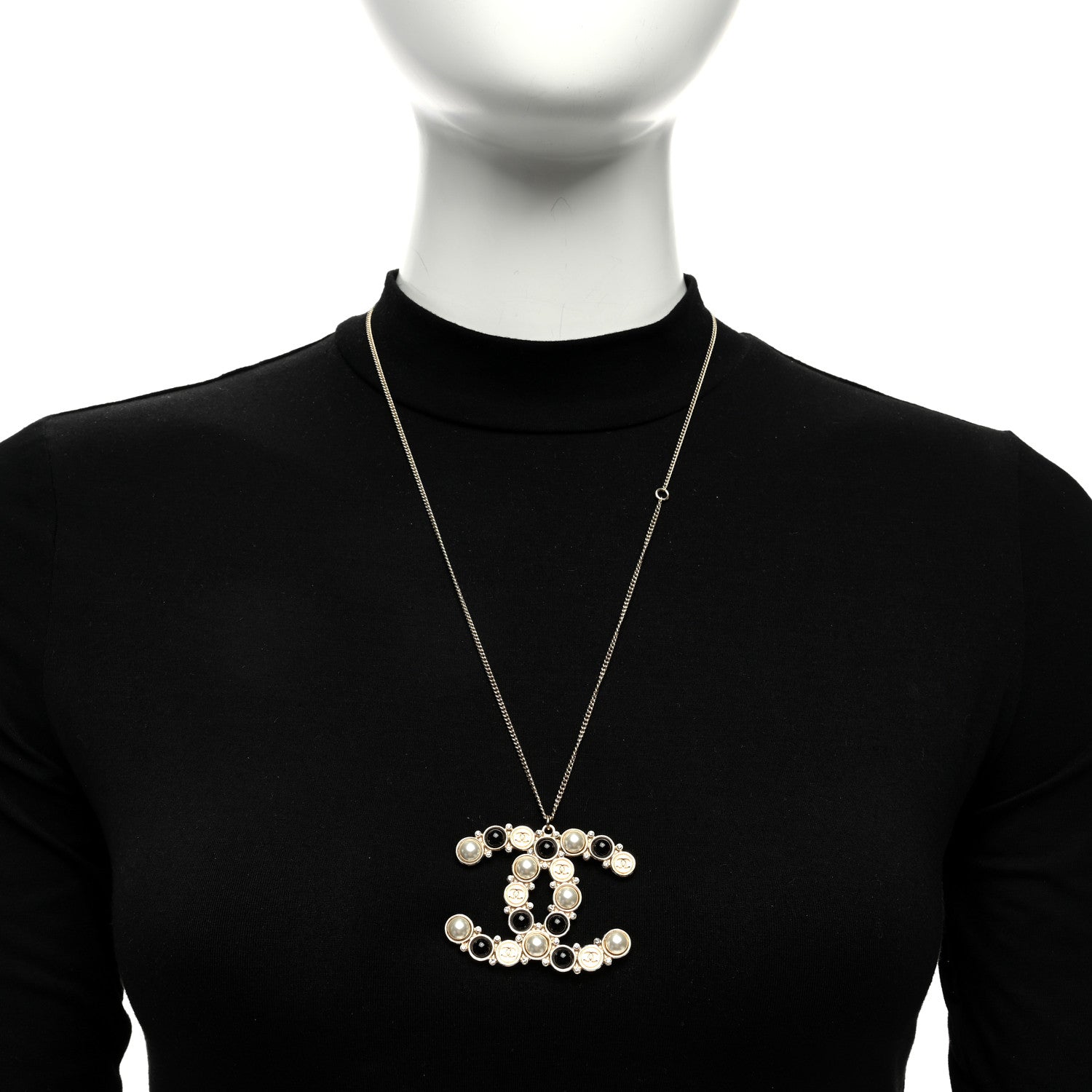 Chanel Crystal Pearl CC Chain Necklace Gold Black 3 of 5