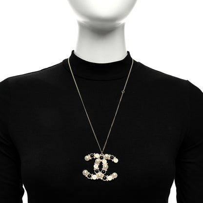 Chanel Crystal Pearl CC Chain Necklace Gold Black 3 of 5