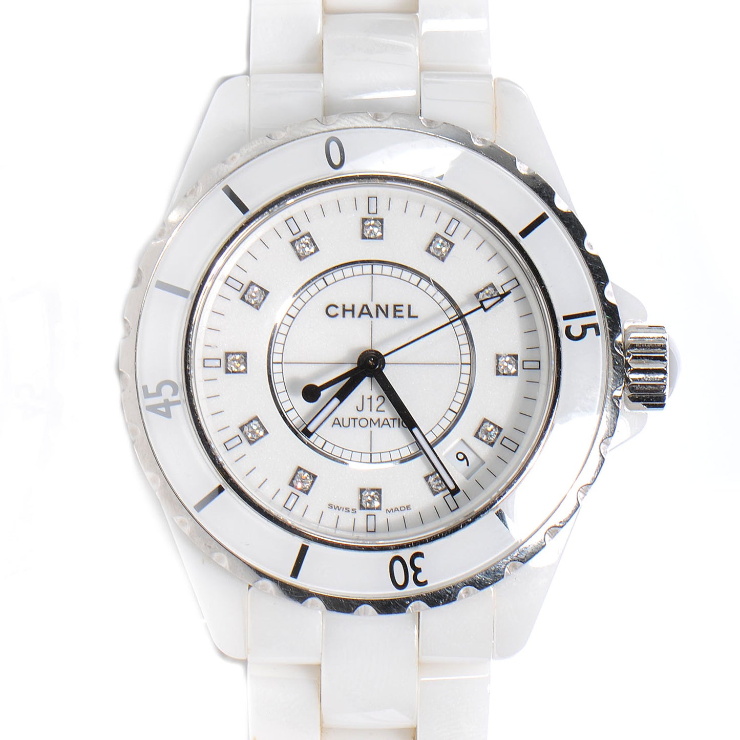 Stainless Steel Ceramic Diamond 38mm J12 Automatic Watch White