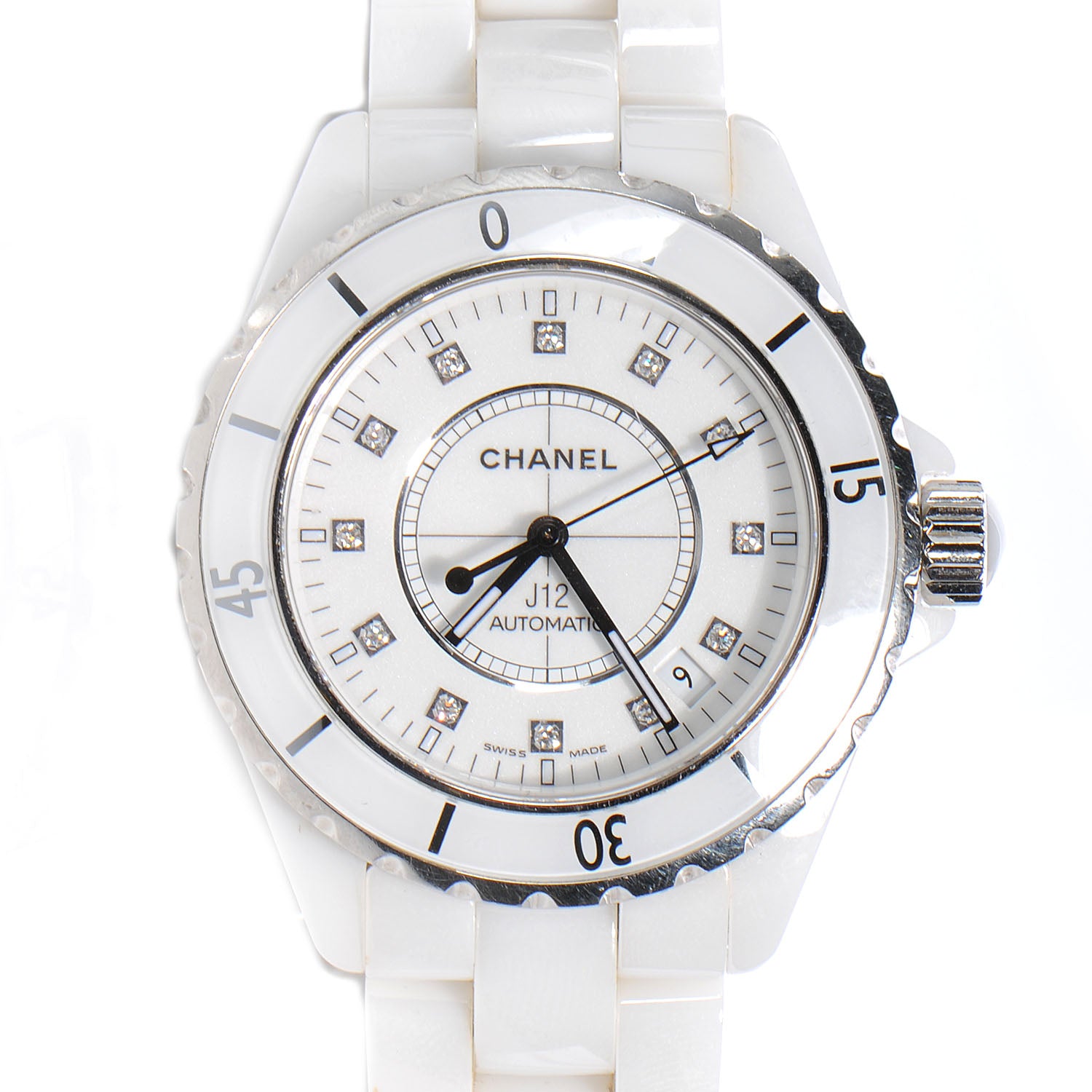 Chanel Stainless Steel Ceramic Diamond 38mm J12 Automatic Watch White 1 of 6