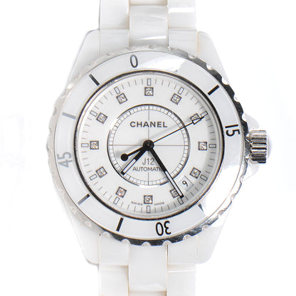 Chanel Stainless Steel Ceramic Diamond 38mm J12 Automatic Watch White 1 of 6