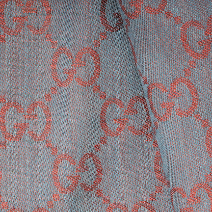 Gucci Wool Silk GG Monogram GGWeblong Fringe Scarf Lacquer Sky Blue 4 of 7