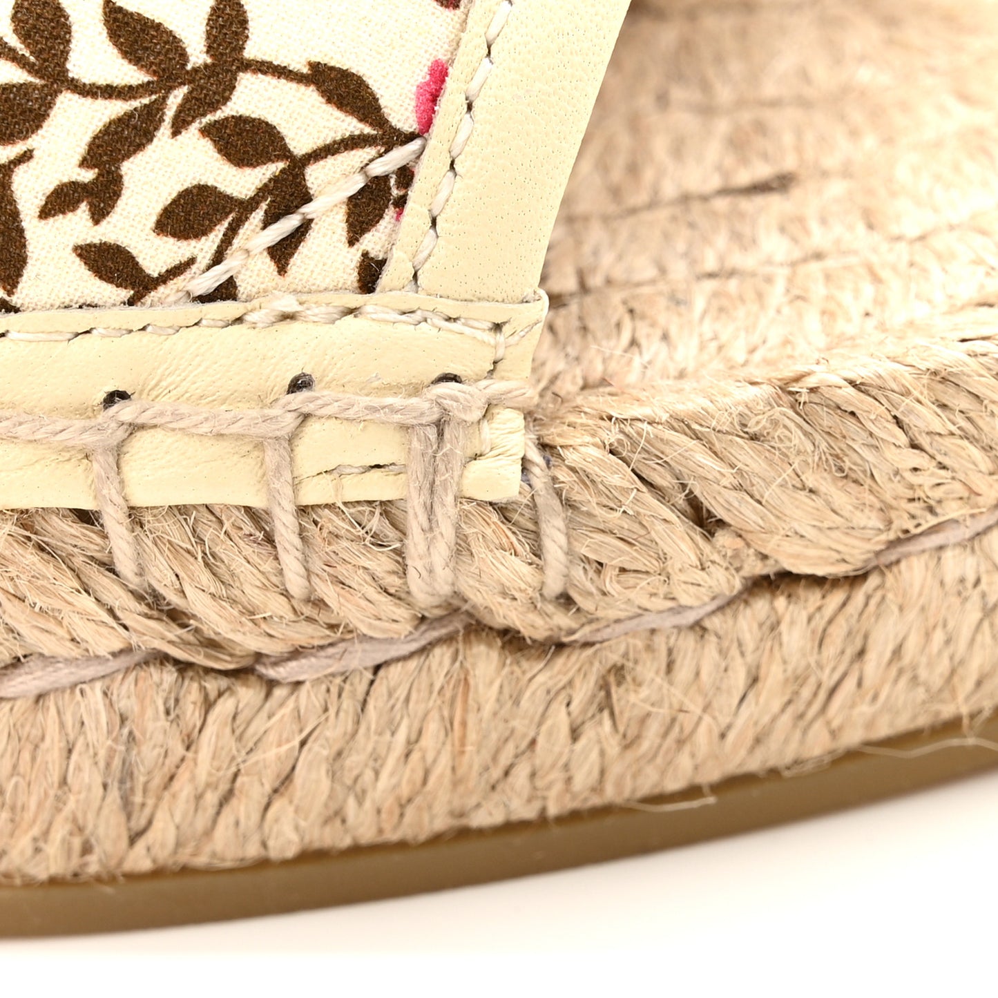 Nappa Matelasse Diagonal Floral Print GG Marmont Pilar Espadrille Slide Sandals 37.5 Ivory Pink