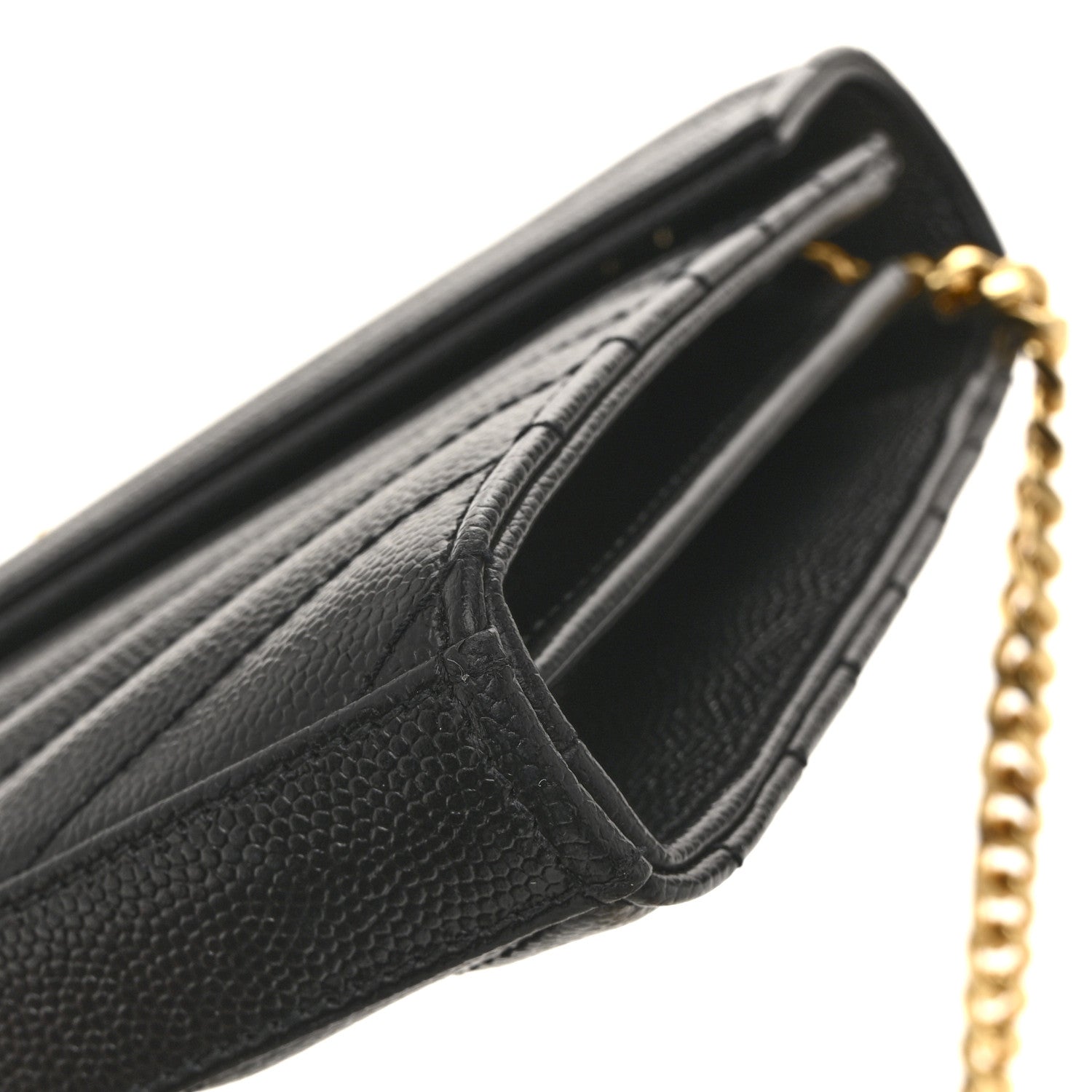 Saint Laurent Grain De Poudre Matelasse Chevron Monogram Chain Wallet Black 11 of 13