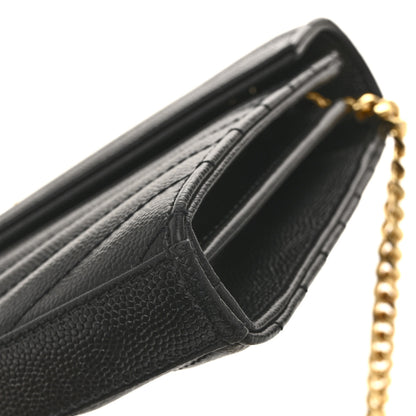 Saint Laurent Grain De Poudre Matelasse Chevron Monogram Chain Wallet Black 11 of 13