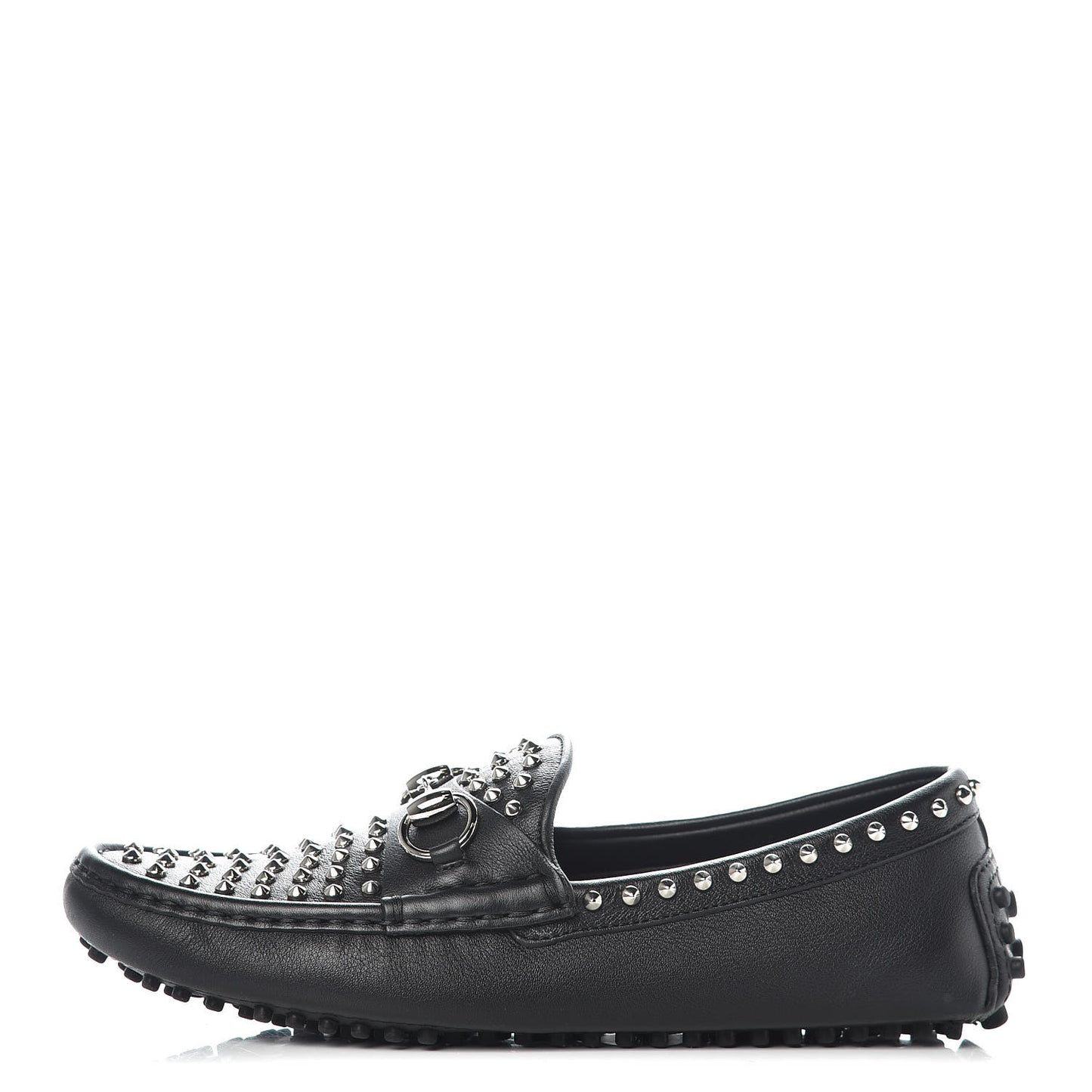 Calfskin Miro Soft Studded Womens Horsebit Driver Loafers 37 Black