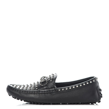 Gucci Calfskin Miro Soft Studded Womens Horsebit Driver Loafers 37 Black 1 of 12