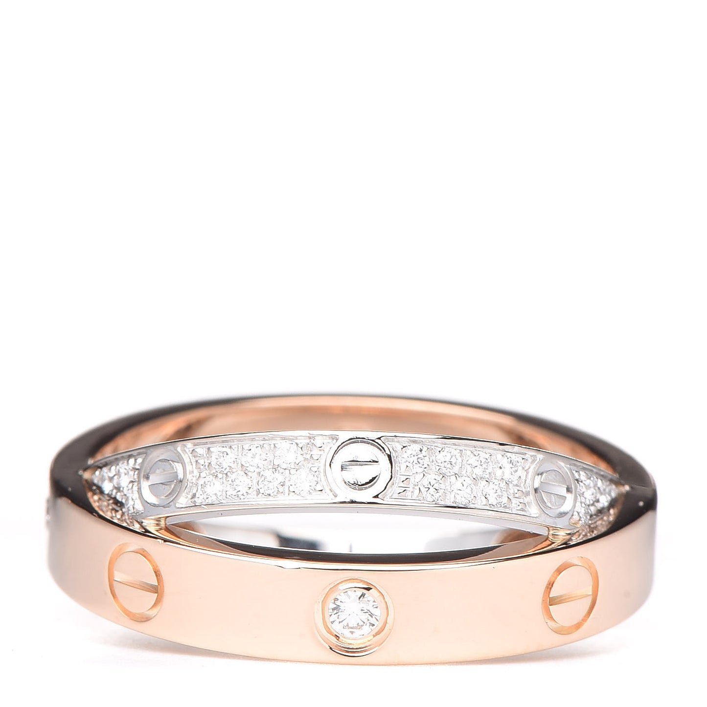 18K Pink White Gold Diamond 2.6mm LOVE Paved Ring 49 4.75