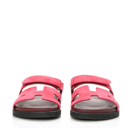 Hermes Suede Goatskin Womens Chypre Sandals 36.5 Rose Framboise 2 of 9