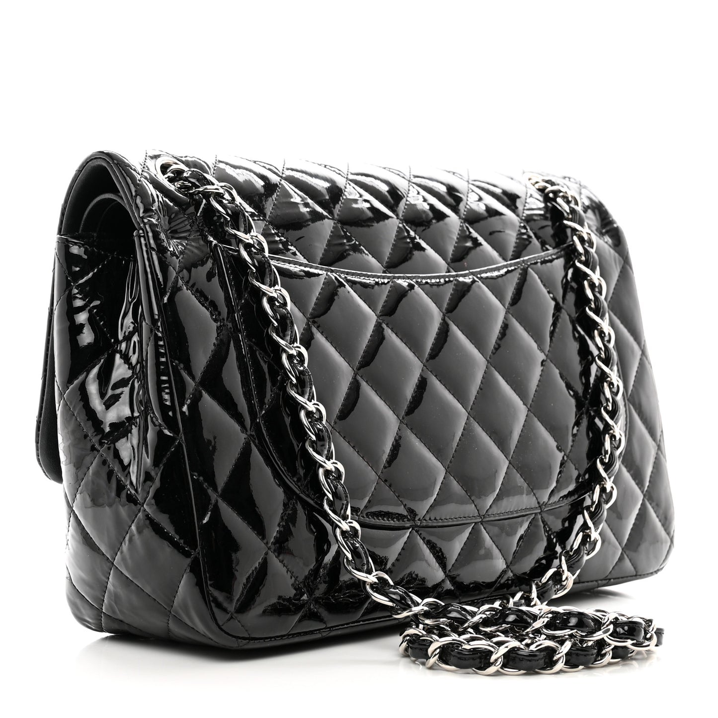 Patent Quilted Jumbo Double Flap Black
