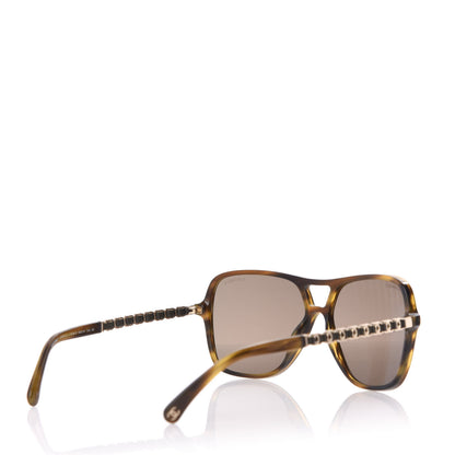 Chanel Metal Calfskin CC Chain Pilot Sunglasses 5439-Q Green Tortoise 4 of 8