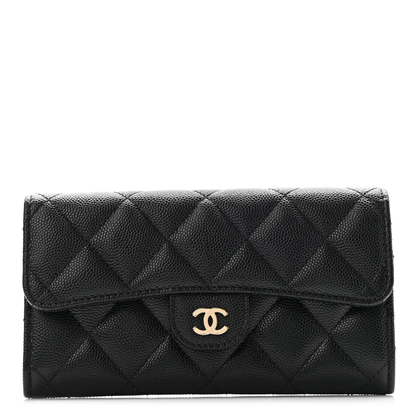 Caviar Quilted Medium Gusset Flap Wallet Black