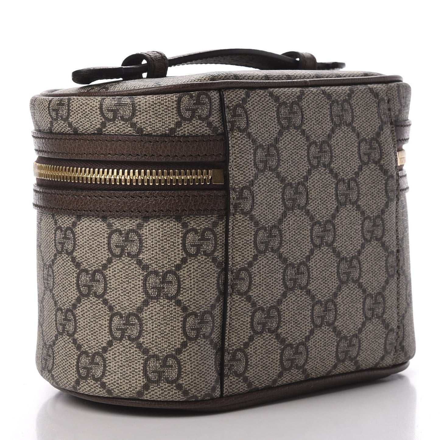 GG Supreme Monogram Textured Calfskin Web Ophidia Vanity Cosmetic Case Beige Ebony New Acero