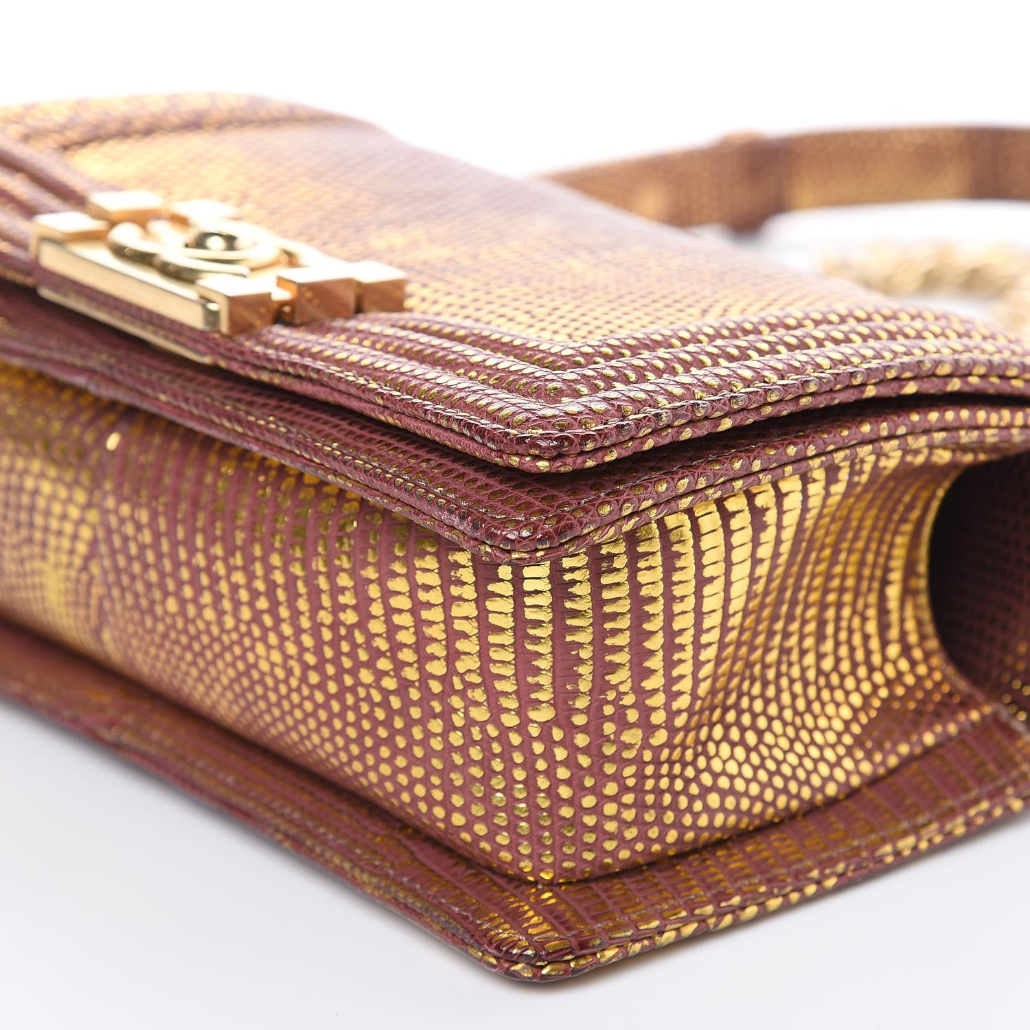 Chanel Metallic Lizard Small Boy Flap Gold Burgundy 6 of 11