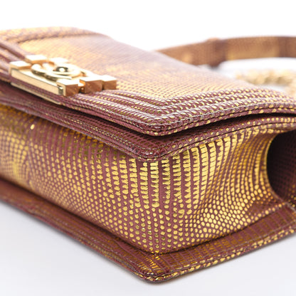 Chanel Metallic Lizard Small Boy Flap Gold Burgundy 6 of 11