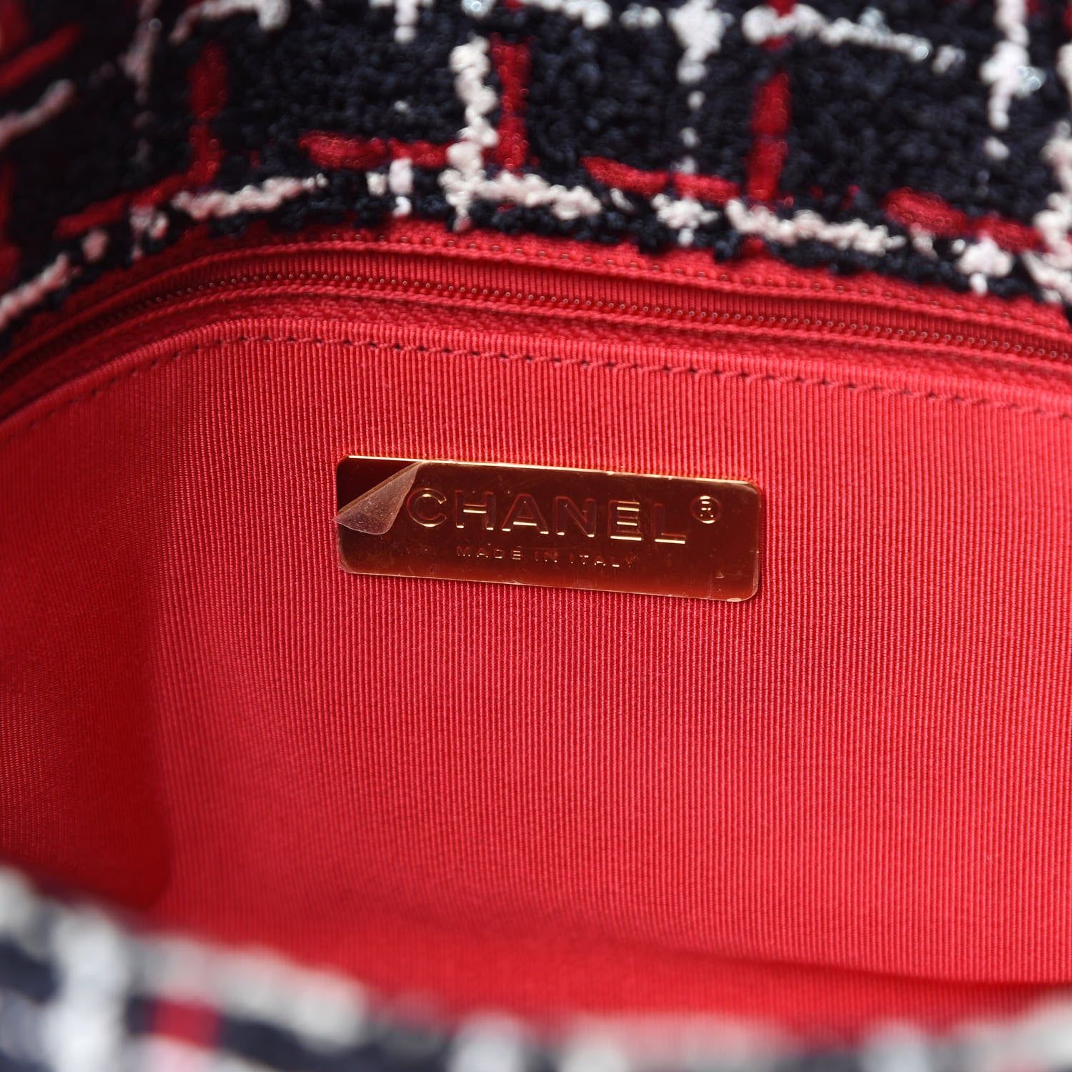 Chanel Tweed Quilted Medium 19 Flap Navy Blue White Red 6 of 10