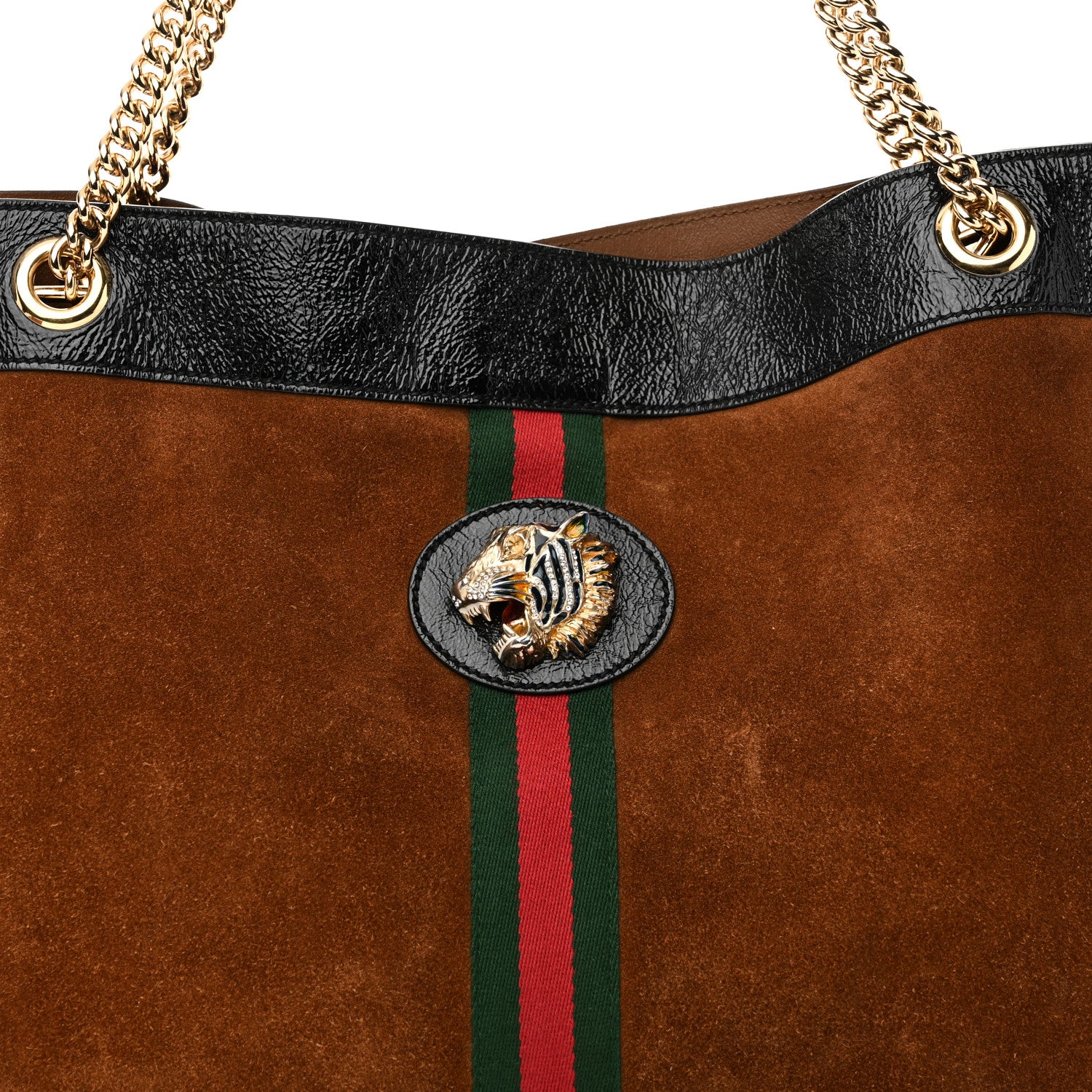 Gucci Suede Patent Large Rajah Chain Tote Nocciola Black 9 of 13