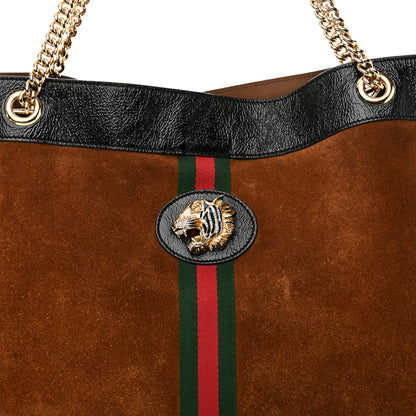 Gucci Suede Patent Large Rajah Chain Tote Nocciola Black 9 of 13