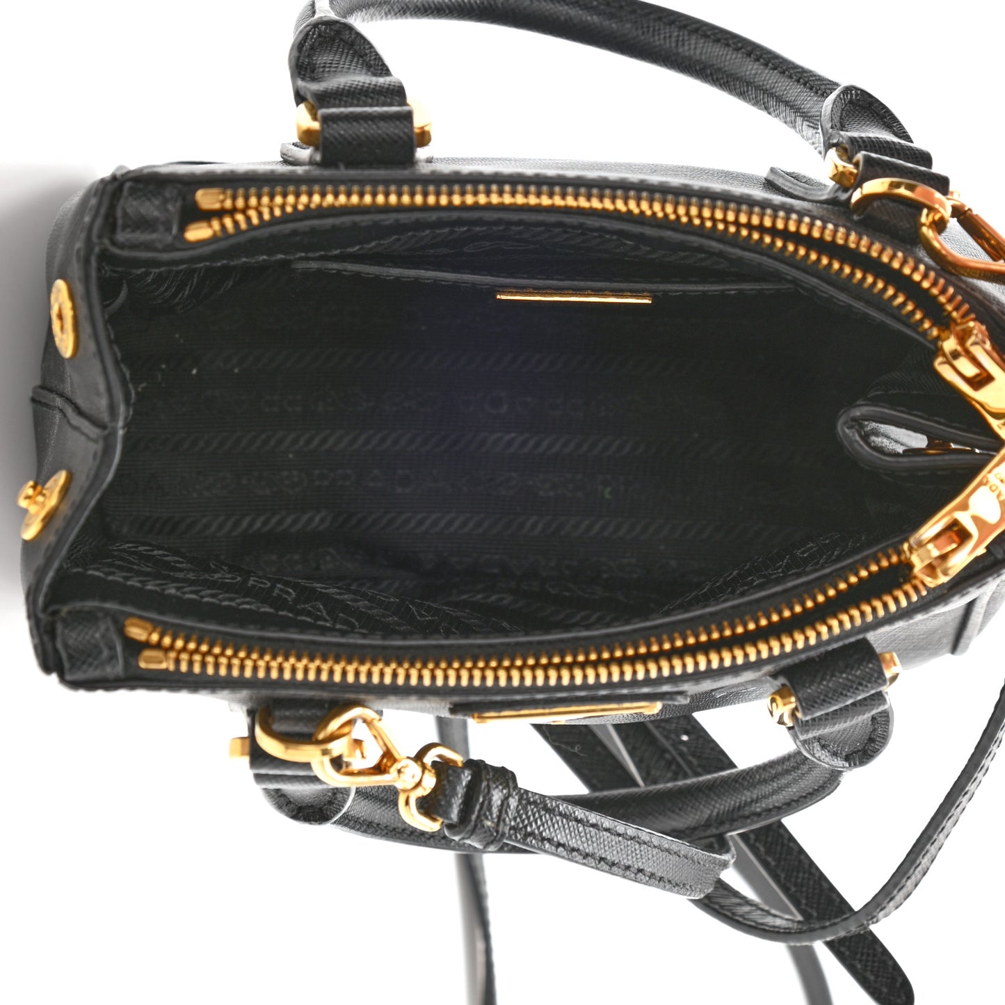 Saffiano Lux Micro Galleria Double Zip Tote Black