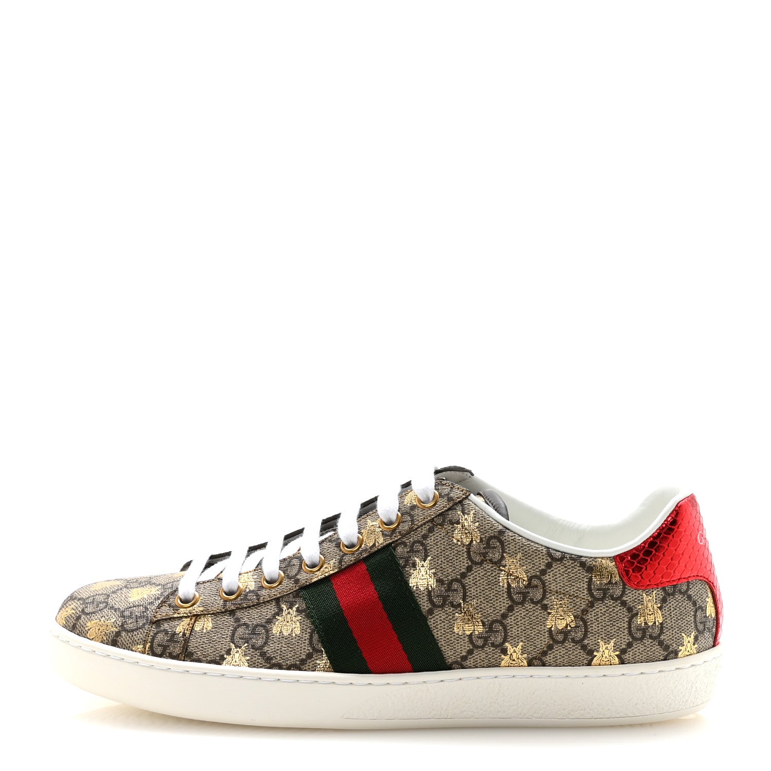 Gucci GG Supreme Monogram Bees Ayers Web Womens Ace Sneakers 38.5 Beige Oro Green Red 1 of 10