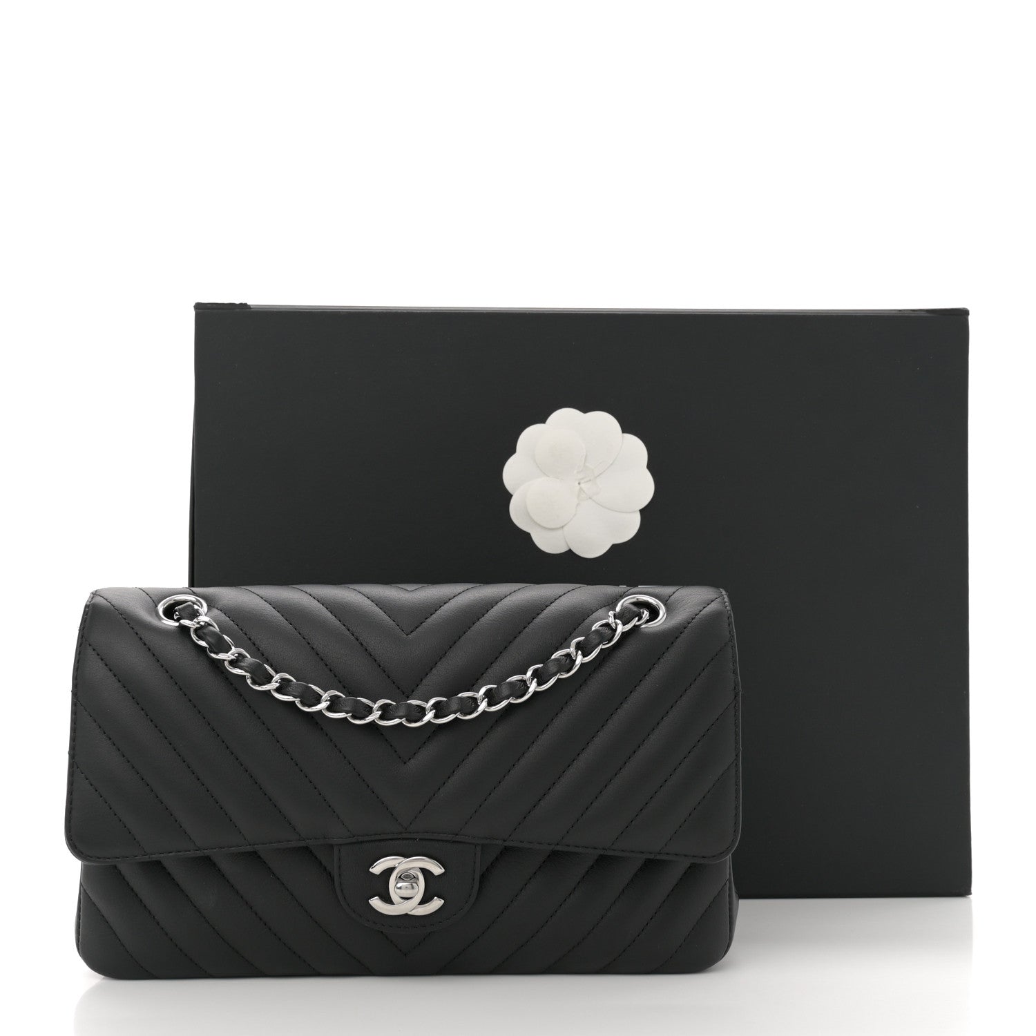 Chanel Calfskin Chevron Quilted Medium Double Flap Black 12 of 12
