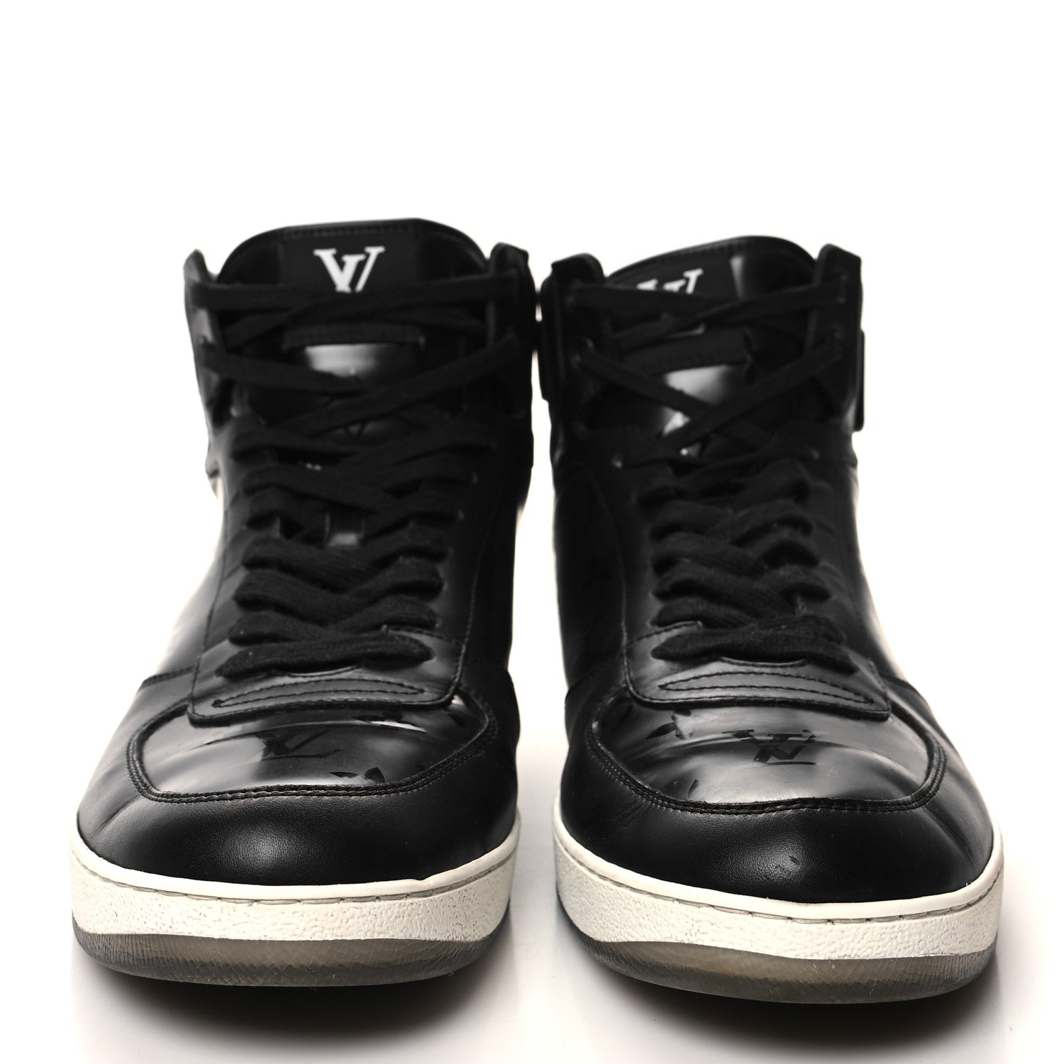 Louis Vuitton Calfskin Monogram Mens Rivoli High Top Sneakers 10 Black 2 of 8