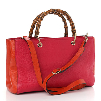 Gucci Pebbled Calfskin Bi-Color Medium Bamboo Shopper Tote Fuchsia Orange 5 of 37