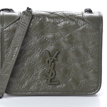 Saint Laurent Crinkled Calfskin Matelasse Monogram Niki Chain Wallet Khaki Militaire 7 of 9