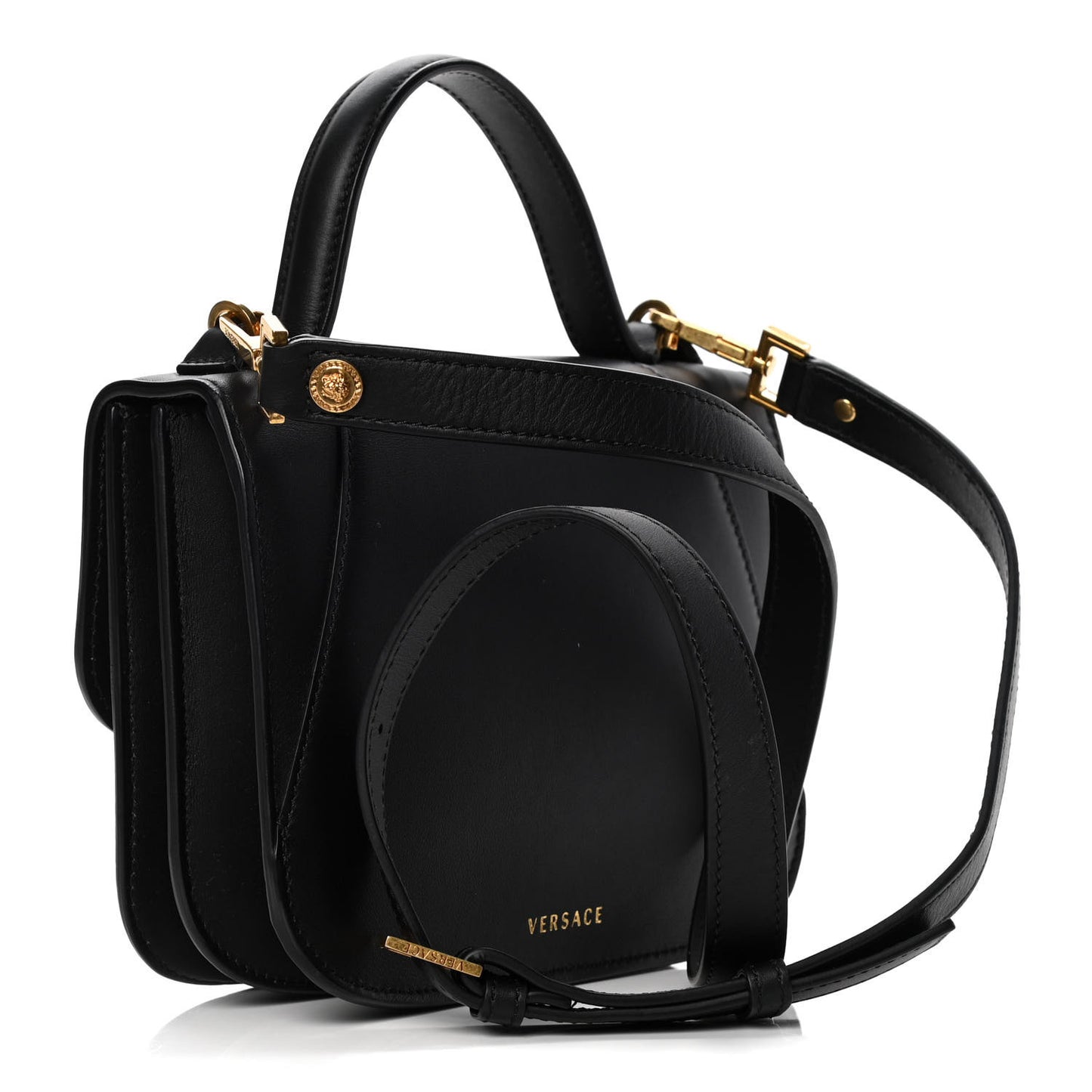 Vitello Barocco Virtus Small Top Handle Shoulder Bag Black