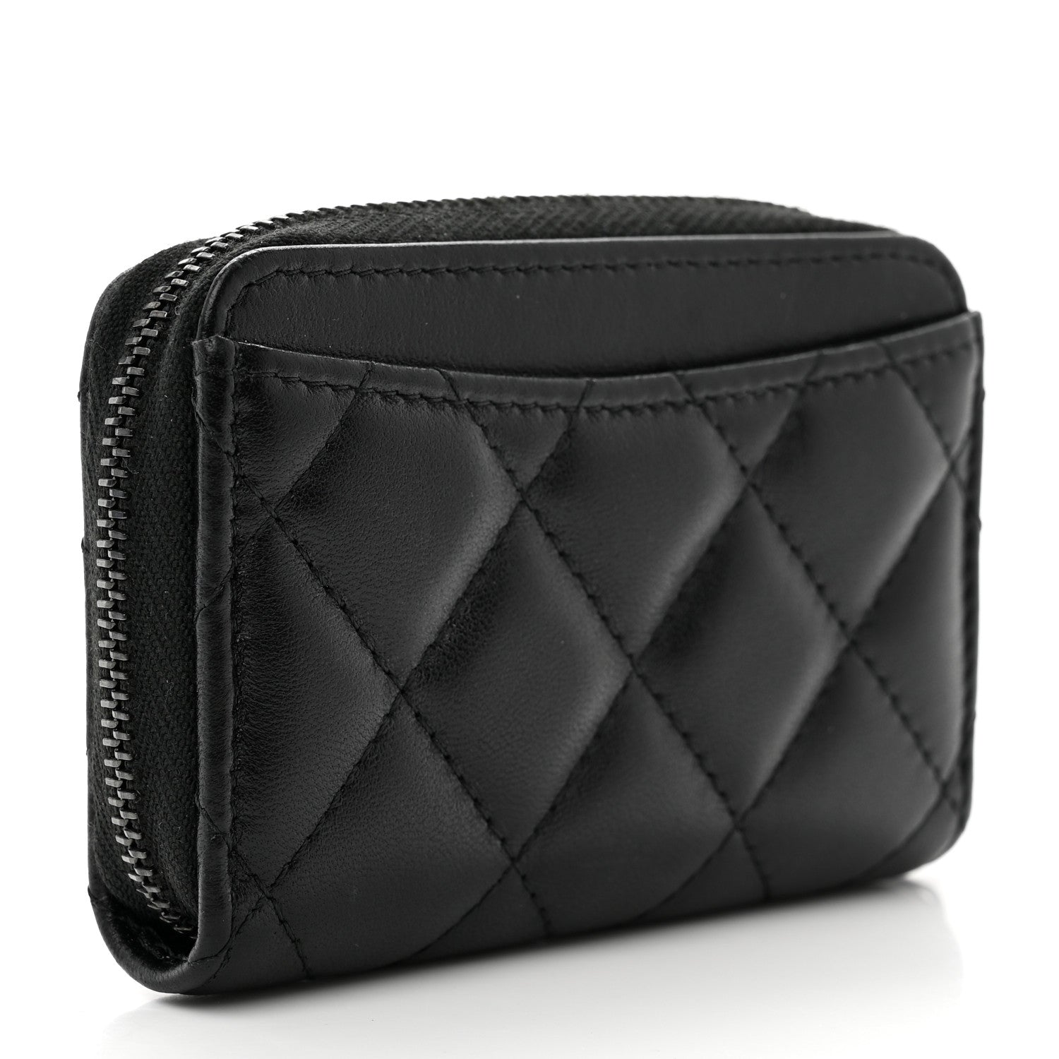 Chanel Lambskin Quilted Zip Coin Purse So Black 3 of 8