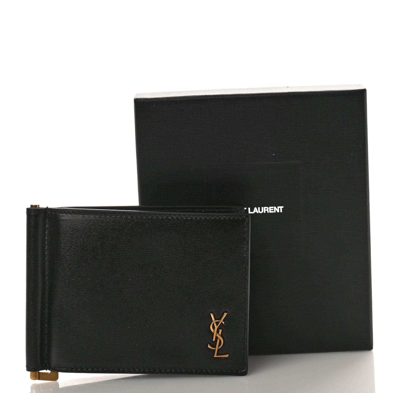 Saint Laurent Shiny Calfskin Tiny Cassandre Bill Clip Wallet Black 7 of 7