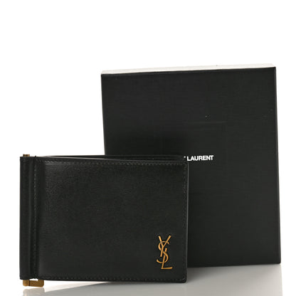 Saint Laurent Shiny Calfskin Tiny Cassandre Bill Clip Wallet Black 7 of 7
