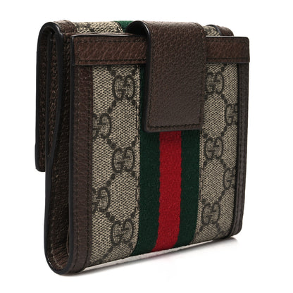 Gucci GG Supreme Monogram Web Ophidia French Flap Wallet Beige New Acero 3 of 12