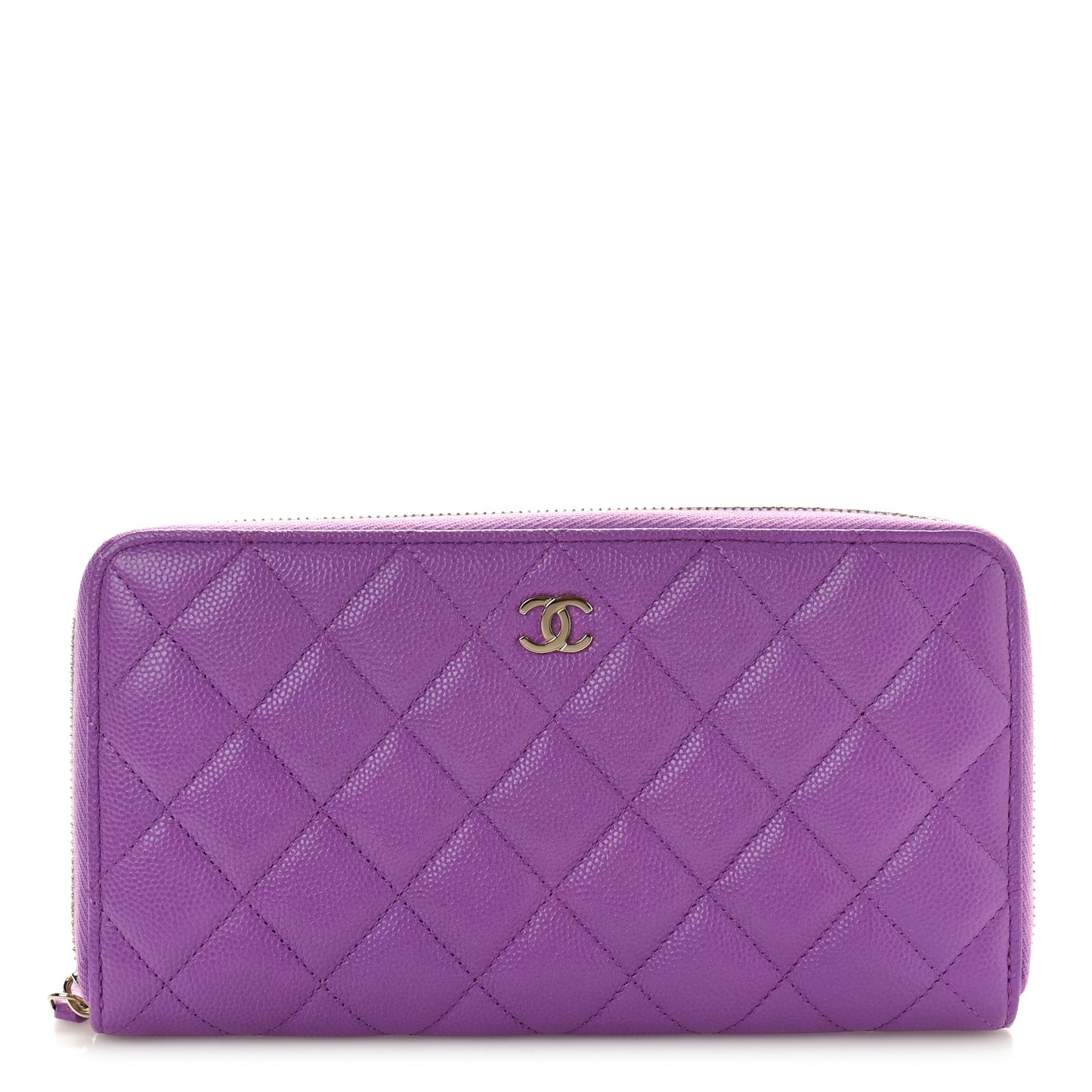 Caviar Quilted Large Gusset Zip Around Wallet Purple