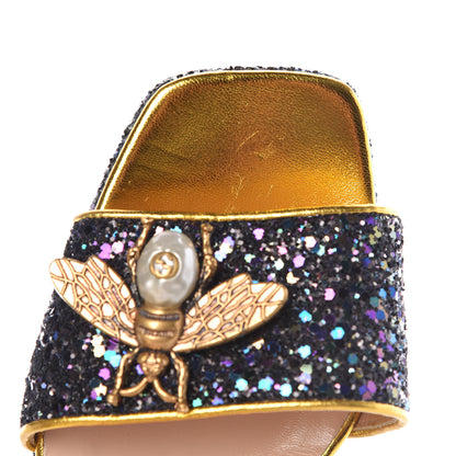 Gucci Glitter Soko Bee Platform Mid Heel Sandals 37 Notte Oro Multi 9 of 9